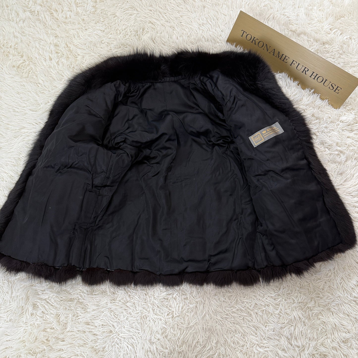 Black Dye Fox Coat - SAGA ROYAL FOX Genuine Vintage Fur Japan