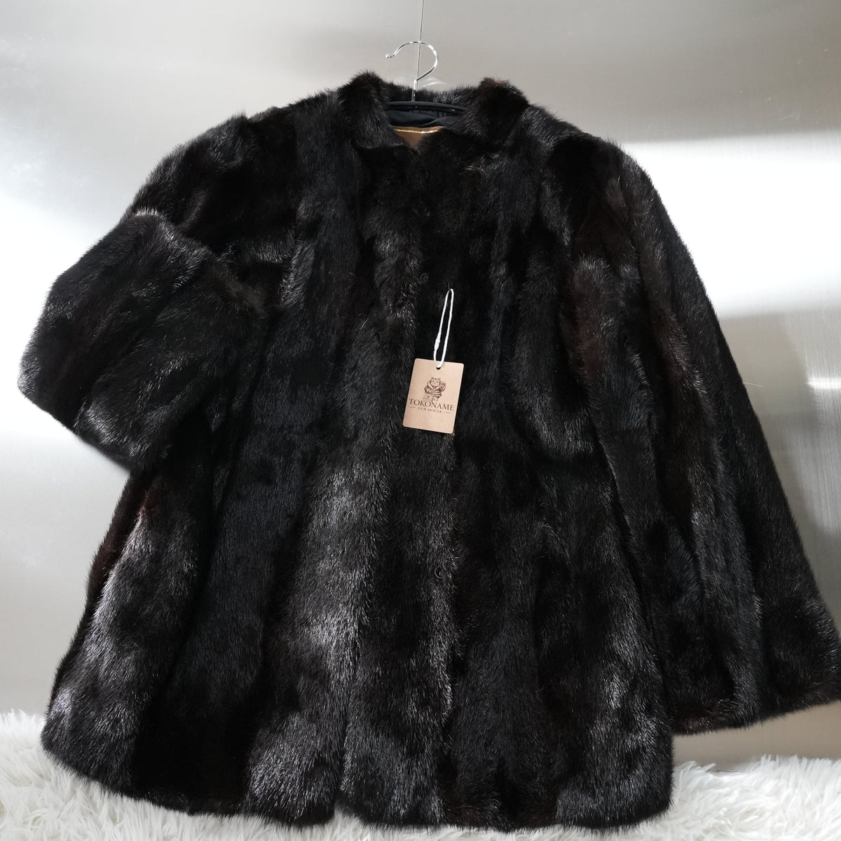 Dark Mink Stripe Design Coat Moonbat Fur - Genuine Vintage Fur From Japan