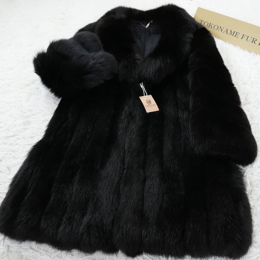 Black Dyed Blue Fox Semi Long Coat Soft and Fluffy - SAGA FOX