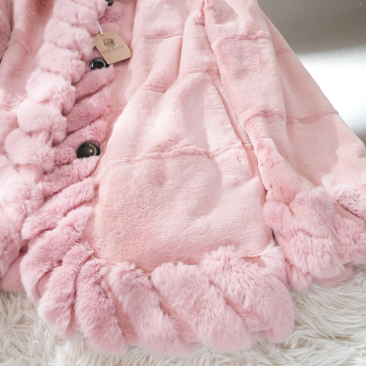 Pink Dyed Reversible Rabbit Fur Coat - Genuine Vintage Fur From Japan