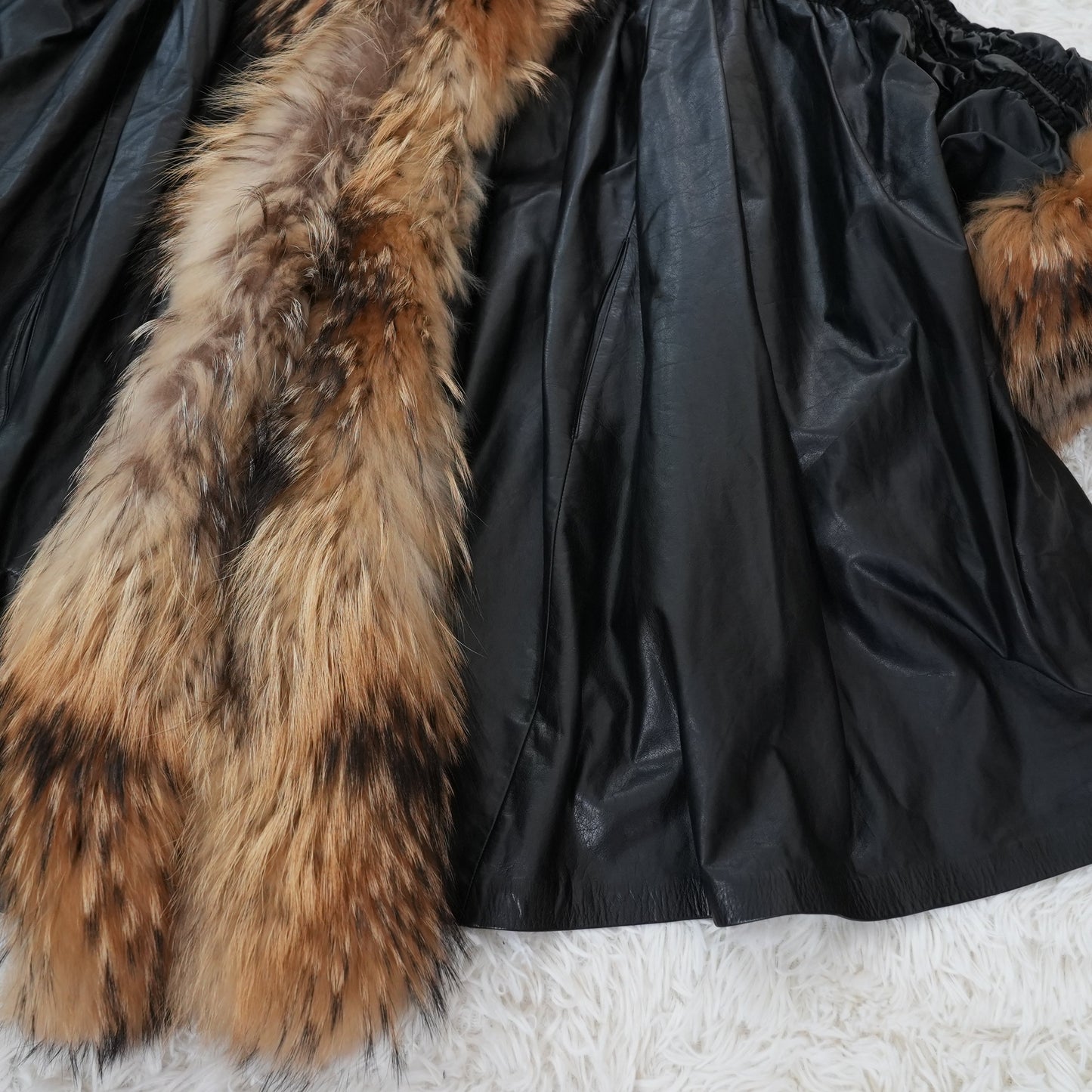 Lamb Leather Raccoon Fur Trim Dolman Sleeve Coat Gorgeous Vintage Fur Japan