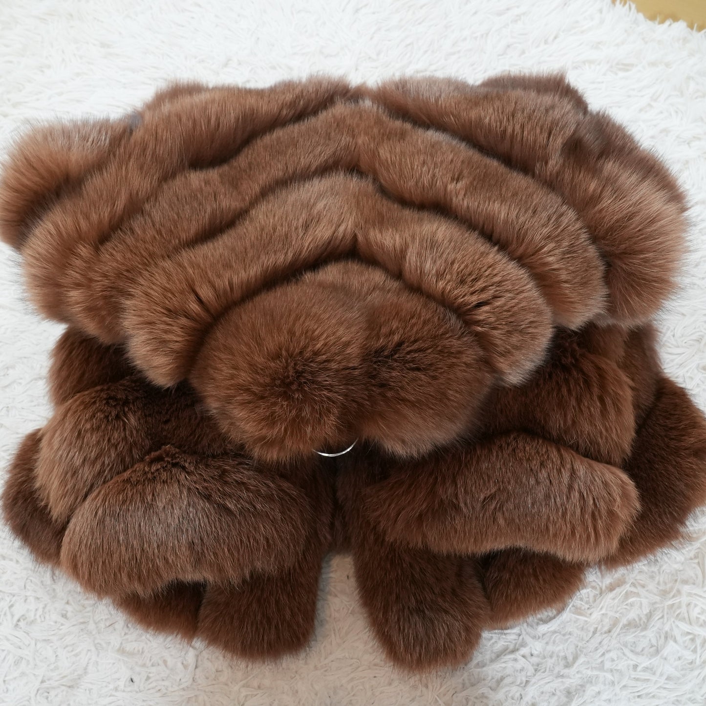 Brown Dyed Fox Fur Design Coat - Genuine Vintage Fur From Japan