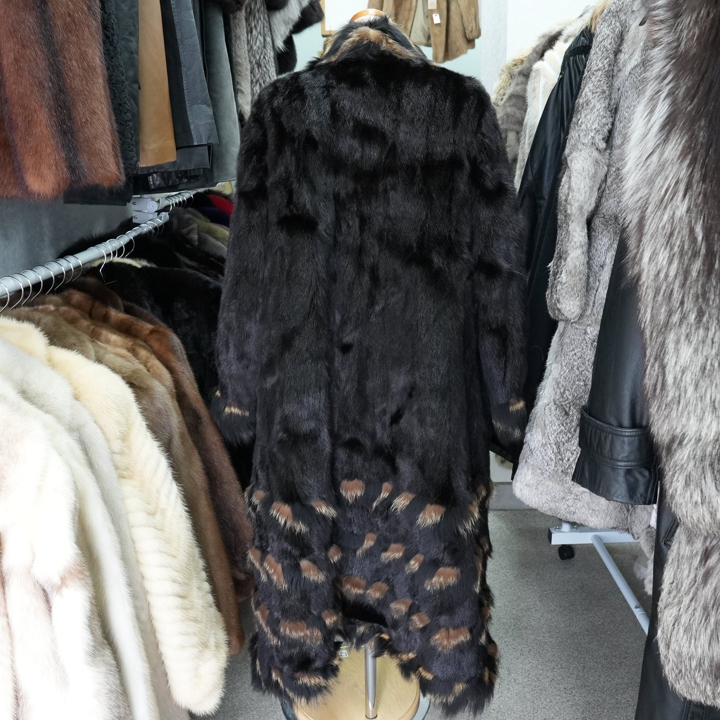 Dark mink and Raccoon dog Fur Long Coat - Genuine Vintage Fur From Japan
