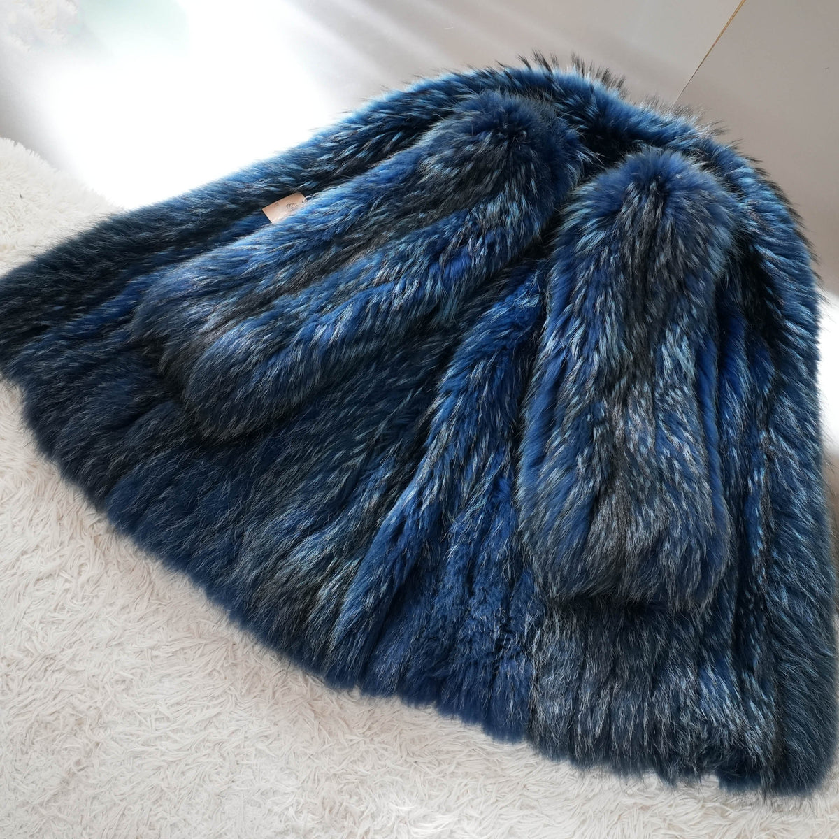 Blue Dyed Fox Fur semi Long Coat smooth - Genuine Vintage Fur From Japan