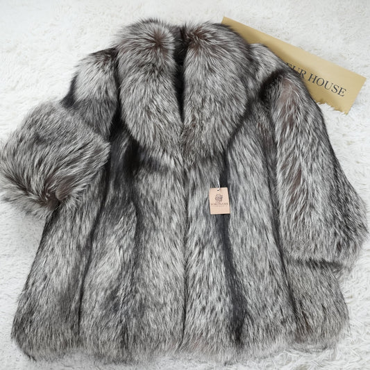 Silver Fox Fur Coat Soft and Fluffy EMBA - Genuine Vintage Fur From Japan