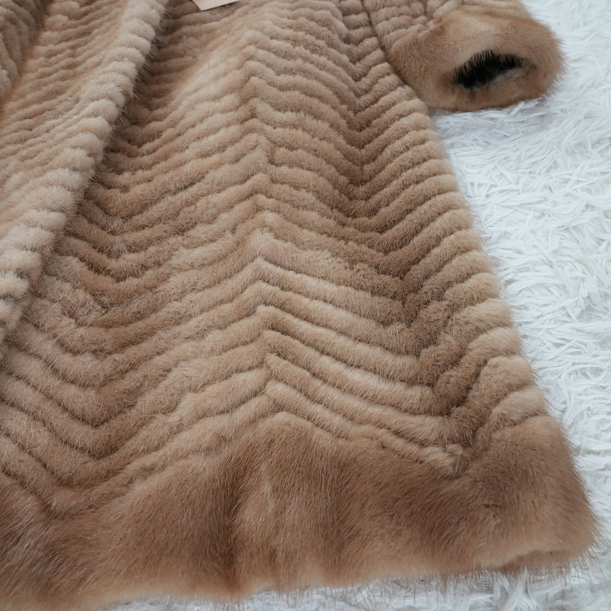 Pastel Mink Fur Long Coat Chevron - Genuine Vintage Fur From Japan