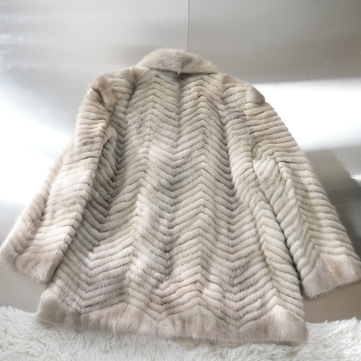 Pastel Mink Fur Coat chevron Design ROTINY - Genuine Vintage Fur From Japan