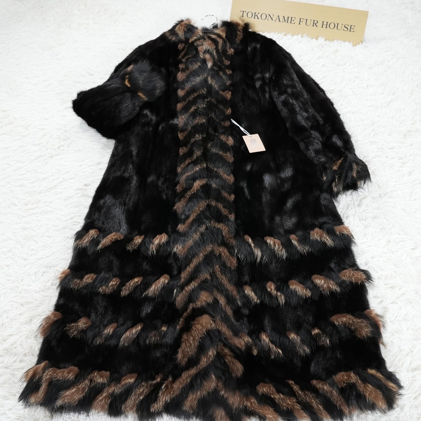 Dark mink and Raccoon dog Fur Long Coat - Genuine Vintage Fur From Japan