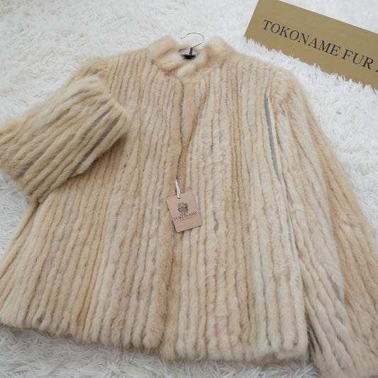 Pastel Mink Jacket Stripe Cutting Genuine Vintage Fur Japan