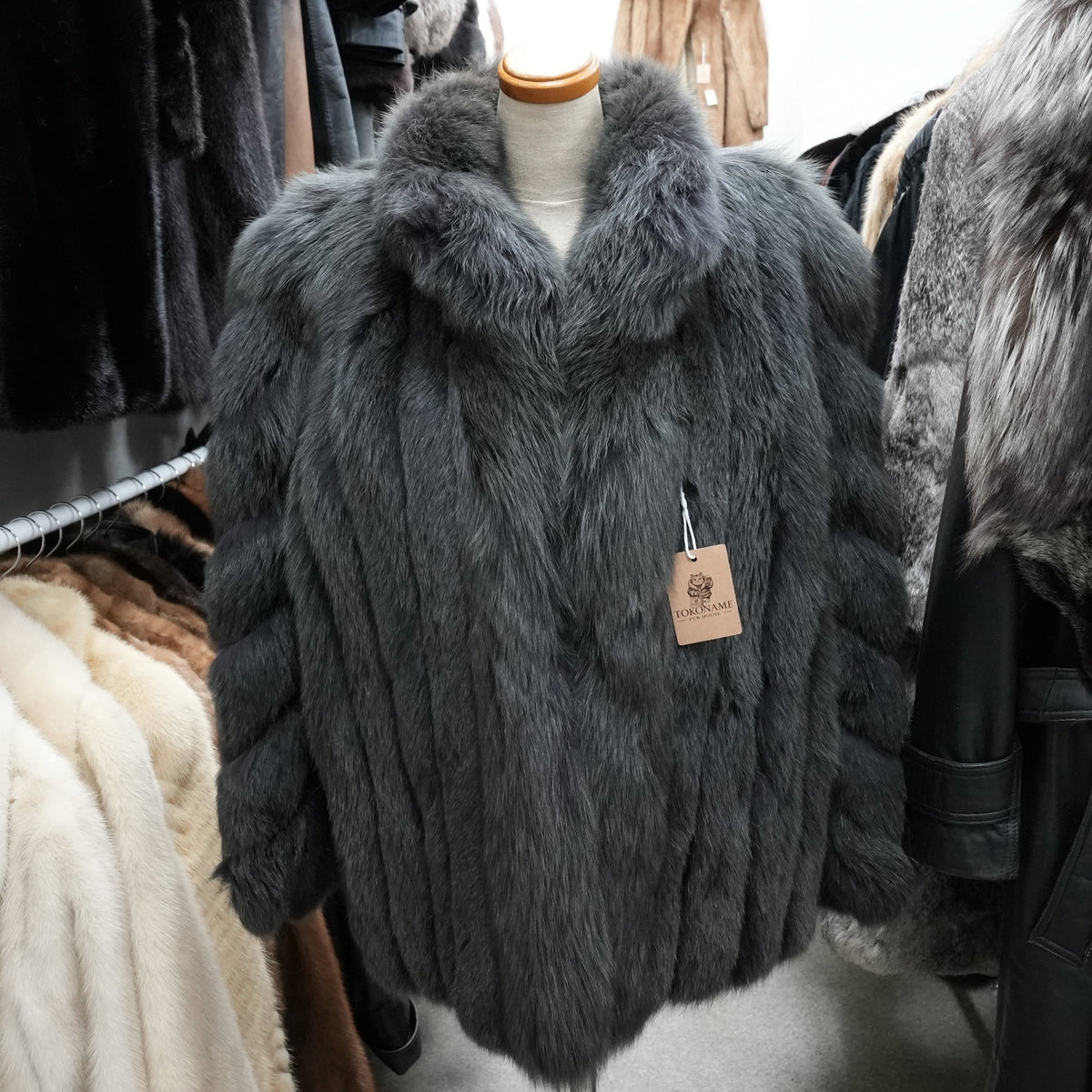 Gray Dyed Fox Fur Coat Moonbat - Genuine Vintage Fur From Japan