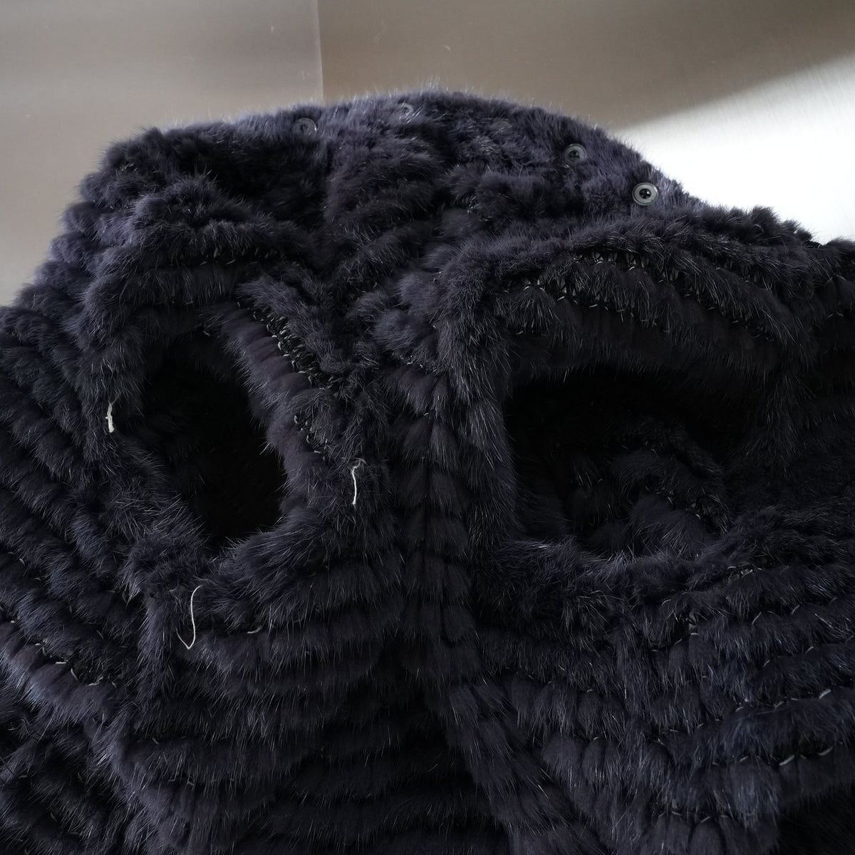 Navy Dyed Yarn Mink Fur Coat - Genuine Vintage Fur From Japan