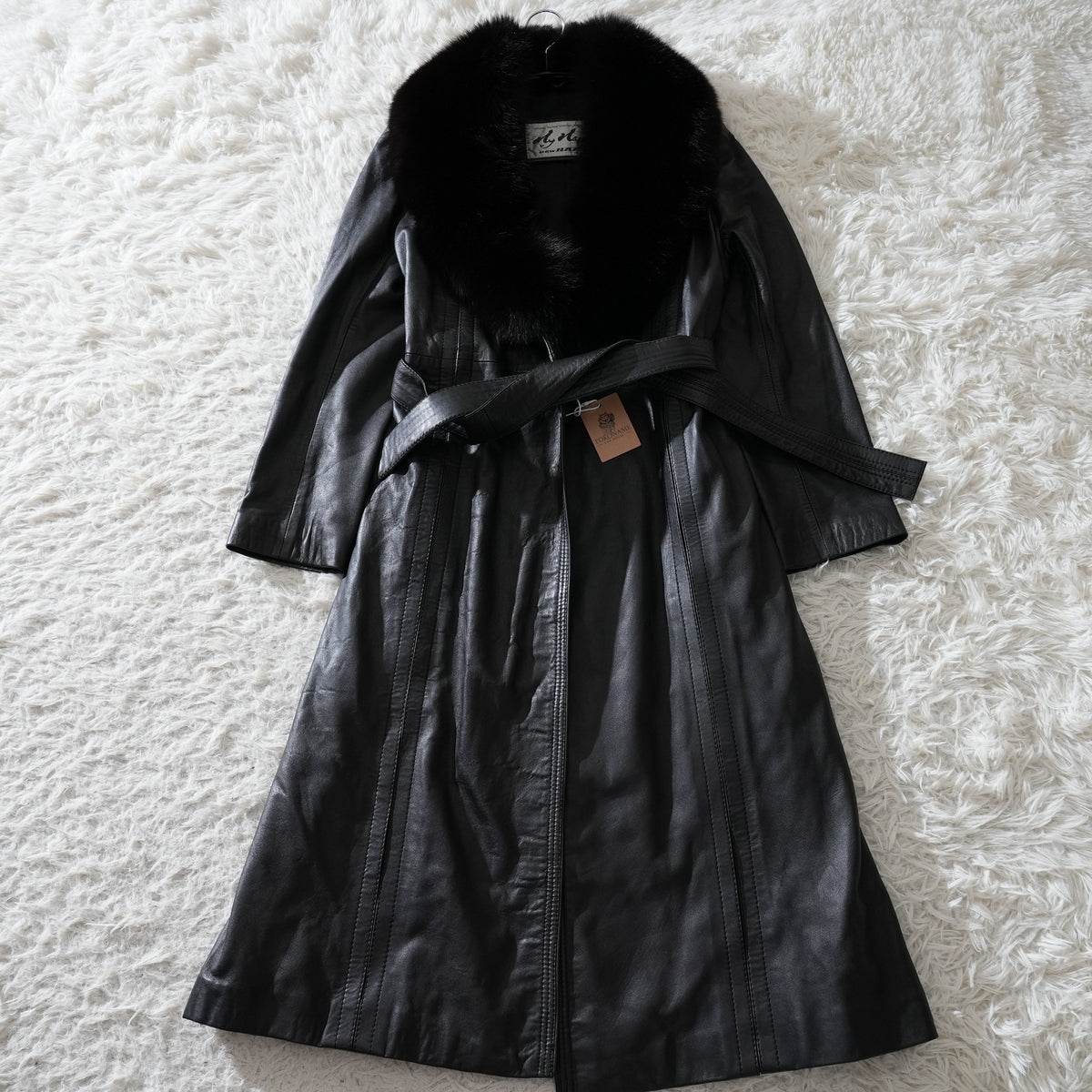 Y2K Fox Fur Trim Leather Long Coat - Genuine Vintage Leather From Japan