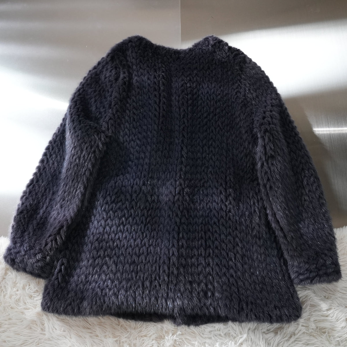 Navy Dyed Yarn Mink Fur Coat - Genuine Vintage Fur From Japan