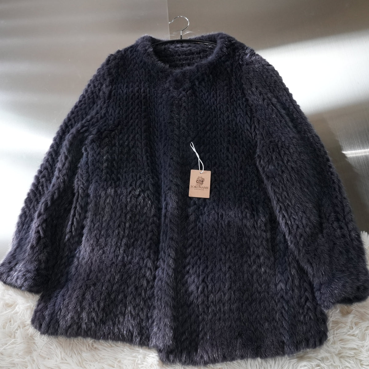 Navy Dyed Yarn Mink Fur Coat - Genuine Vintage Fur From Japan