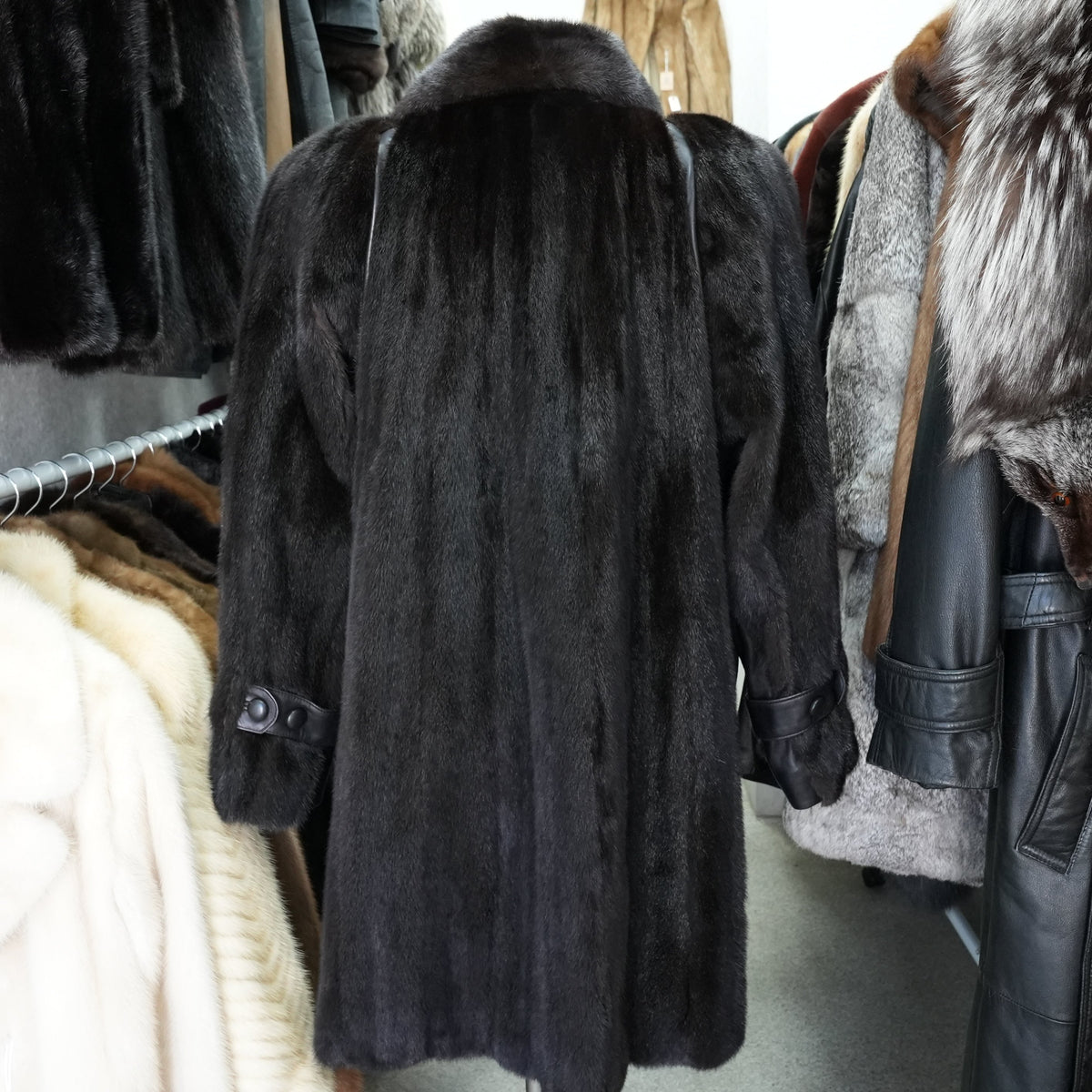 Dark Mink Fur and Leather Panel Coat- Genuine Vintage Fur From Japan
