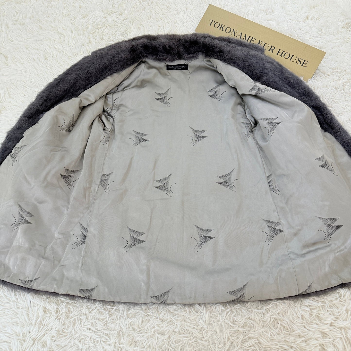 Silver Gray Dyed Cross Mink Fur Coat Genuine Vintage Fur Japan