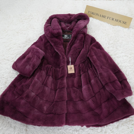 Pink Purple Dyed Mink Hoodie Coat Tiered Vintage Fur Japan