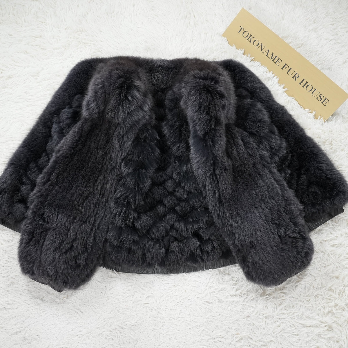 Amethyst Dyed Fox and Leather Design Coat SAGA FOX - Genuine Vintage Fur From Japan