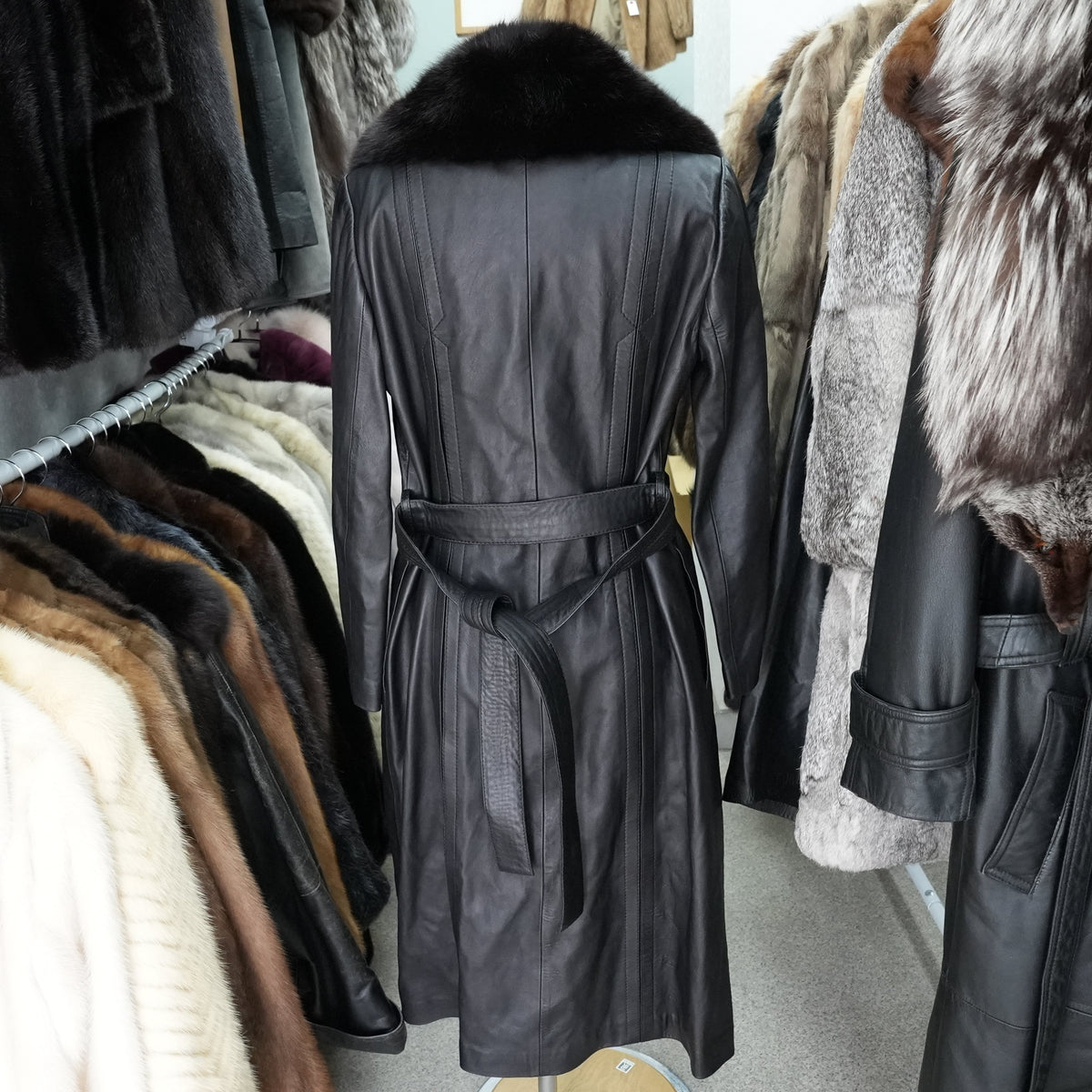Y2K Fox Fur Trim Leather Long Coat - Genuine Vintage Leather From Japan
