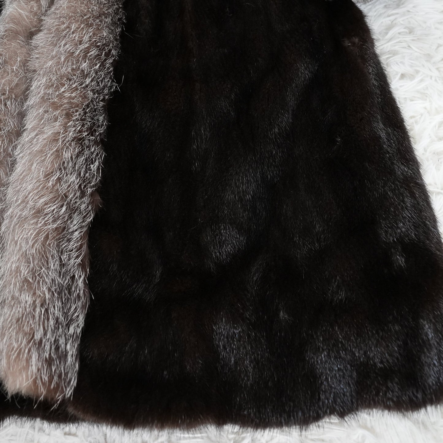 Dark Mink and Silver Fox Design Long Coat SAGA - Genuine Vintage Fur From Japan