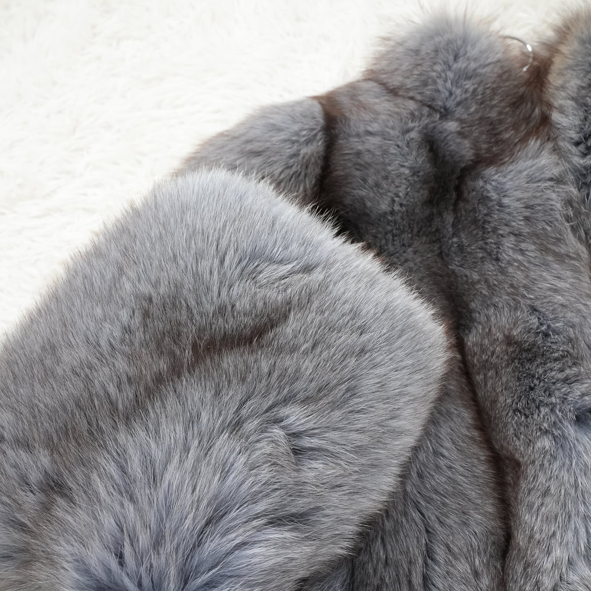 Blue ash Dyed Fox Coat Soft and Fluffy - Genuine Vintage Fur From Japan