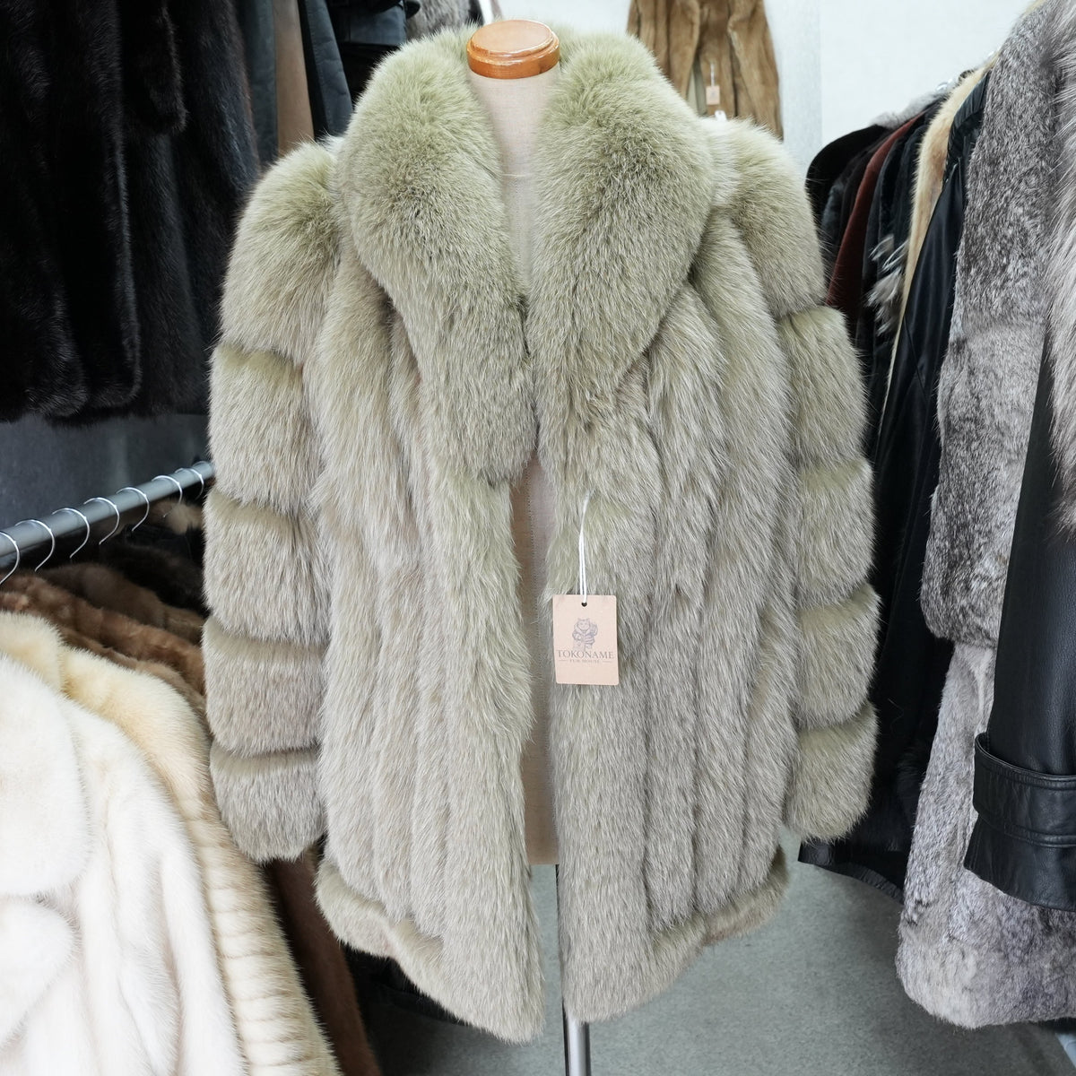 Muted Green Dyed Fox Coat - Genuine Vintage Fur From Japan