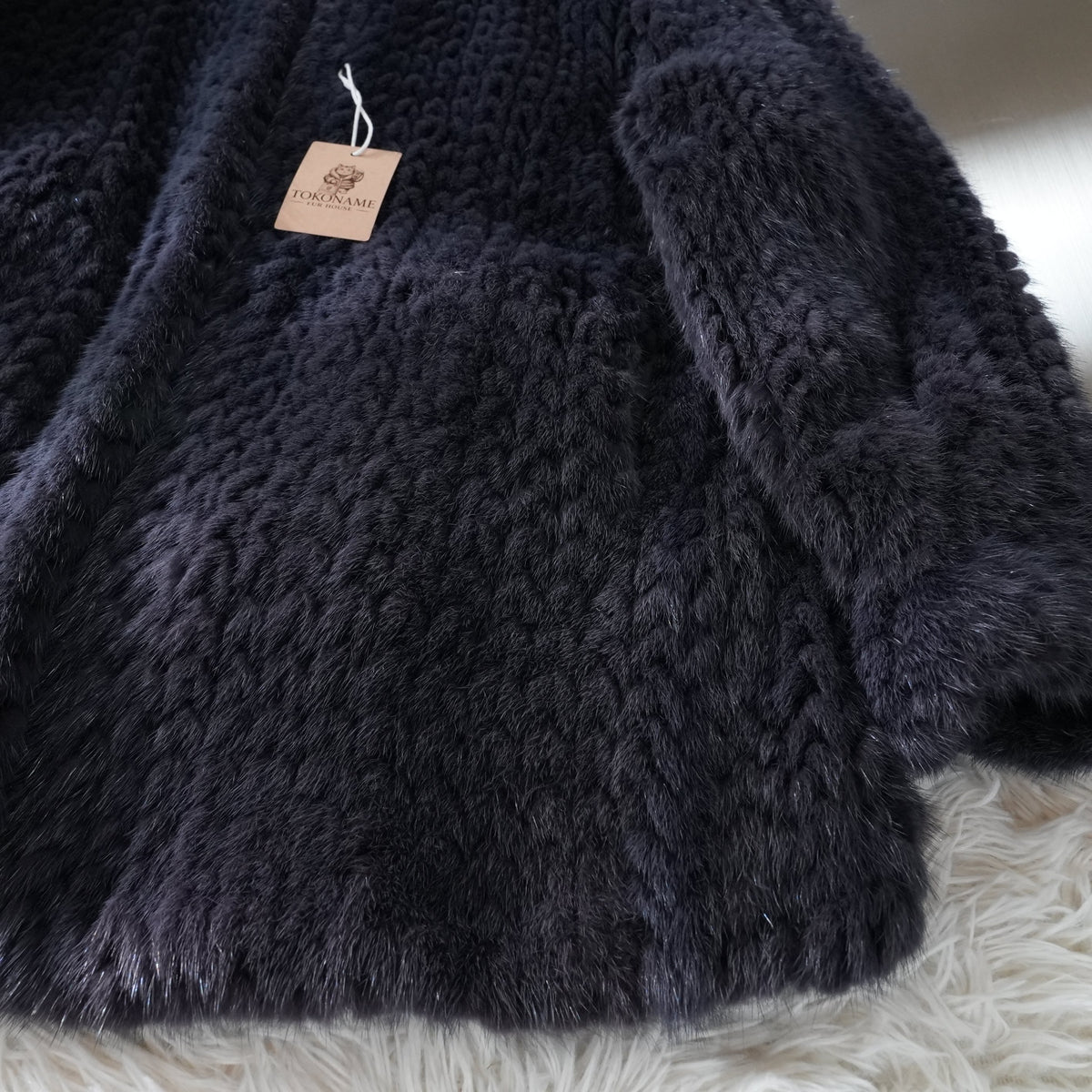 Navy Dyed Yarn Mink Fur Coat - Genuine Vintage Fur From Japan