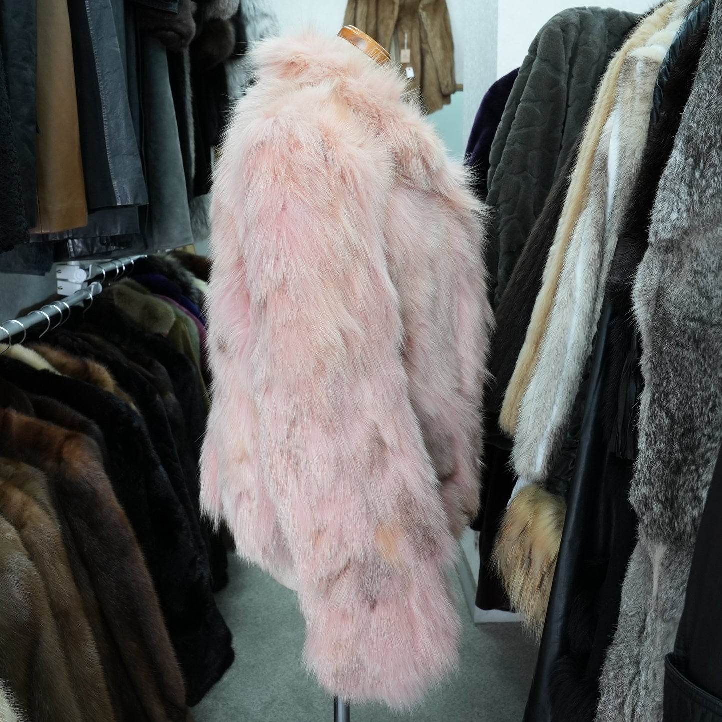 Pink Dyed Fox Fur Jacket - Genuine Vintage Fur From Japan