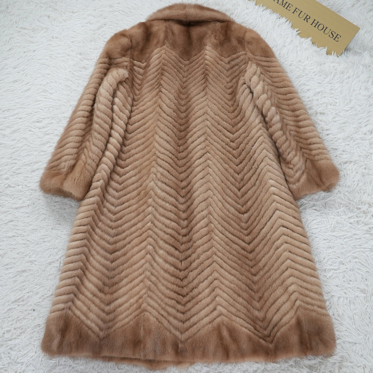 Pastel Mink Fur Long Coat Chevron - Genuine Vintage Fur From Japan