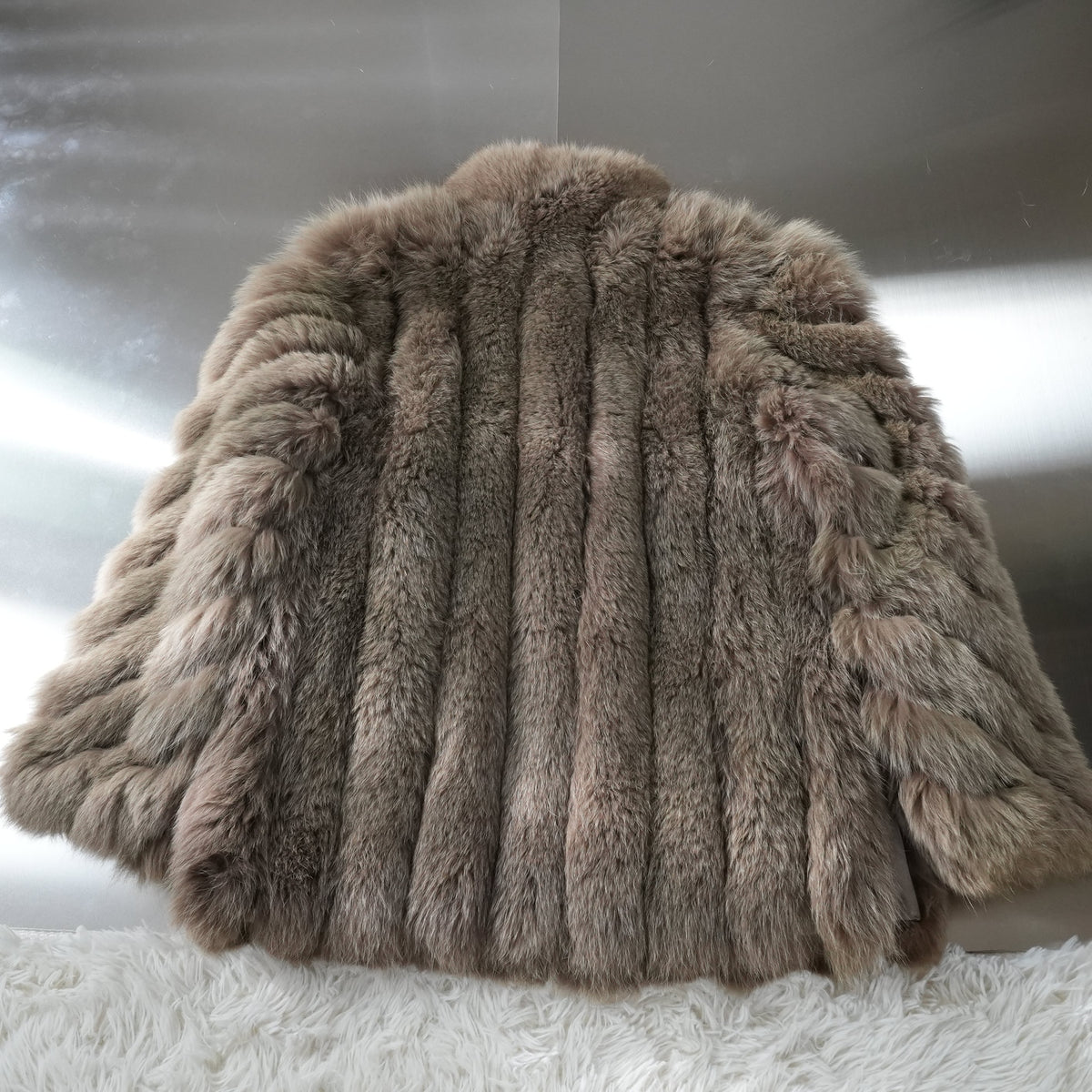 Khaki Brown Dyed Fox Fur Coat - Genuine Vintage Fur From Japan