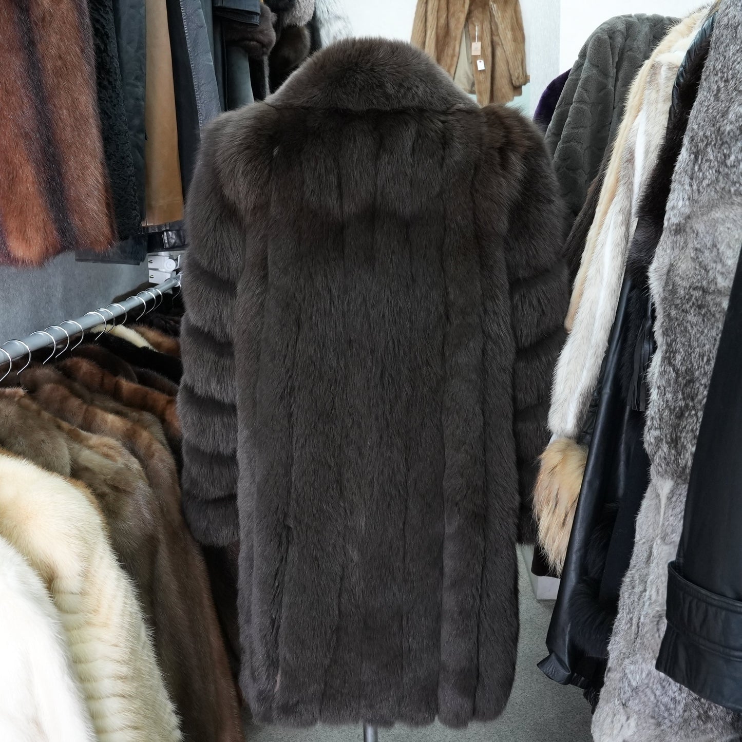 Brown Dyed Fox Fur Semi-Long Coat - Genuine Vintage Fur From Japan