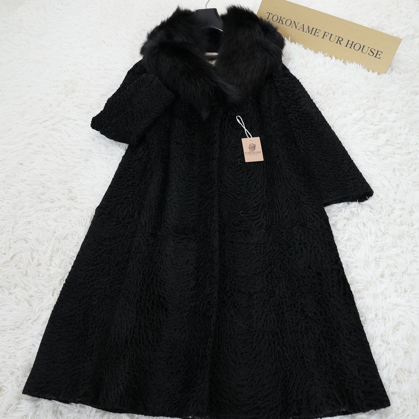 Astrakhan Fox Fur Trim Long Coat Genuine Vintage Fur Japan