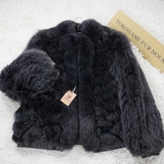 Amethyst Dyed Fox and Leather Design Coat SAGA FOX - Genuine Vintage Fur From Japan