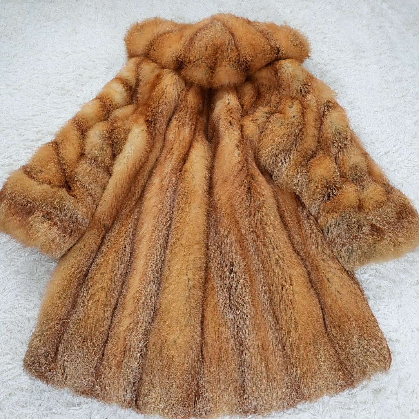 Red Fox Hoodie Long Coat - Genuine Vintage Fur From Japan