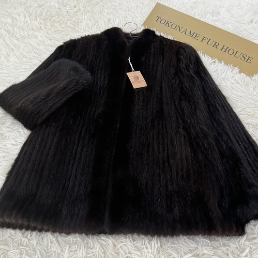 Dark Mink Jacket Stripe Cutting Genuine Vintage Fur Japan