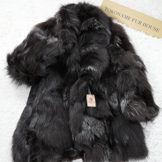 Dark Brown Dyed Silver Fox Fur Coat Italiya - Genuine Vintage Fur From Japan