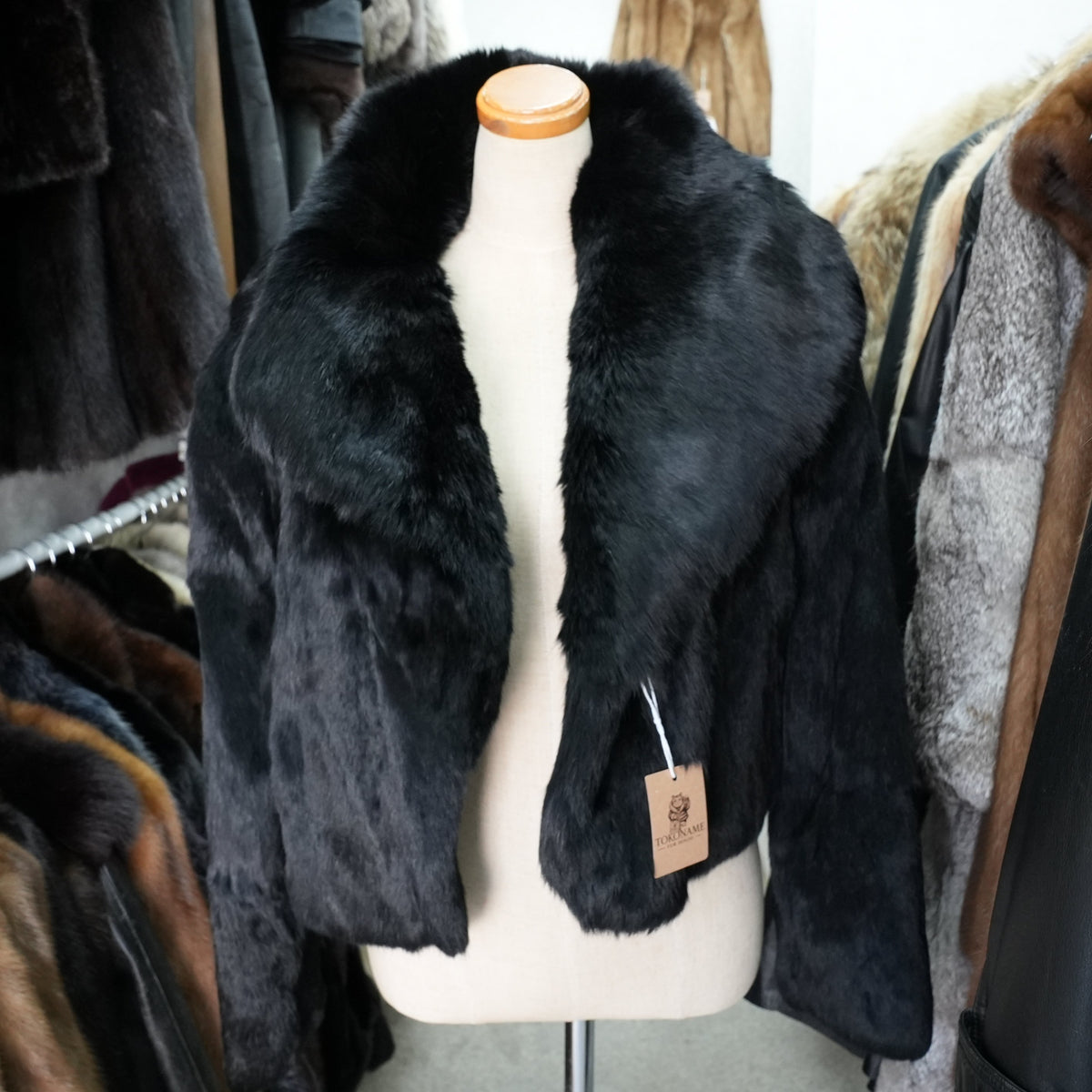 Rabbit Fur Jacket Black Dyed - Genuine Vintage Fur Japan