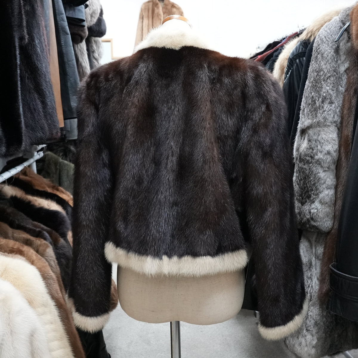 Two tone Crop Mink Fur Jacket - Genuine Vintage Fur From Japan