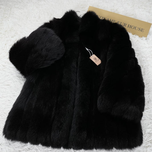 Black Dyed Fox Fur Coat EMBA - Genuine Vintage Fur From Japan