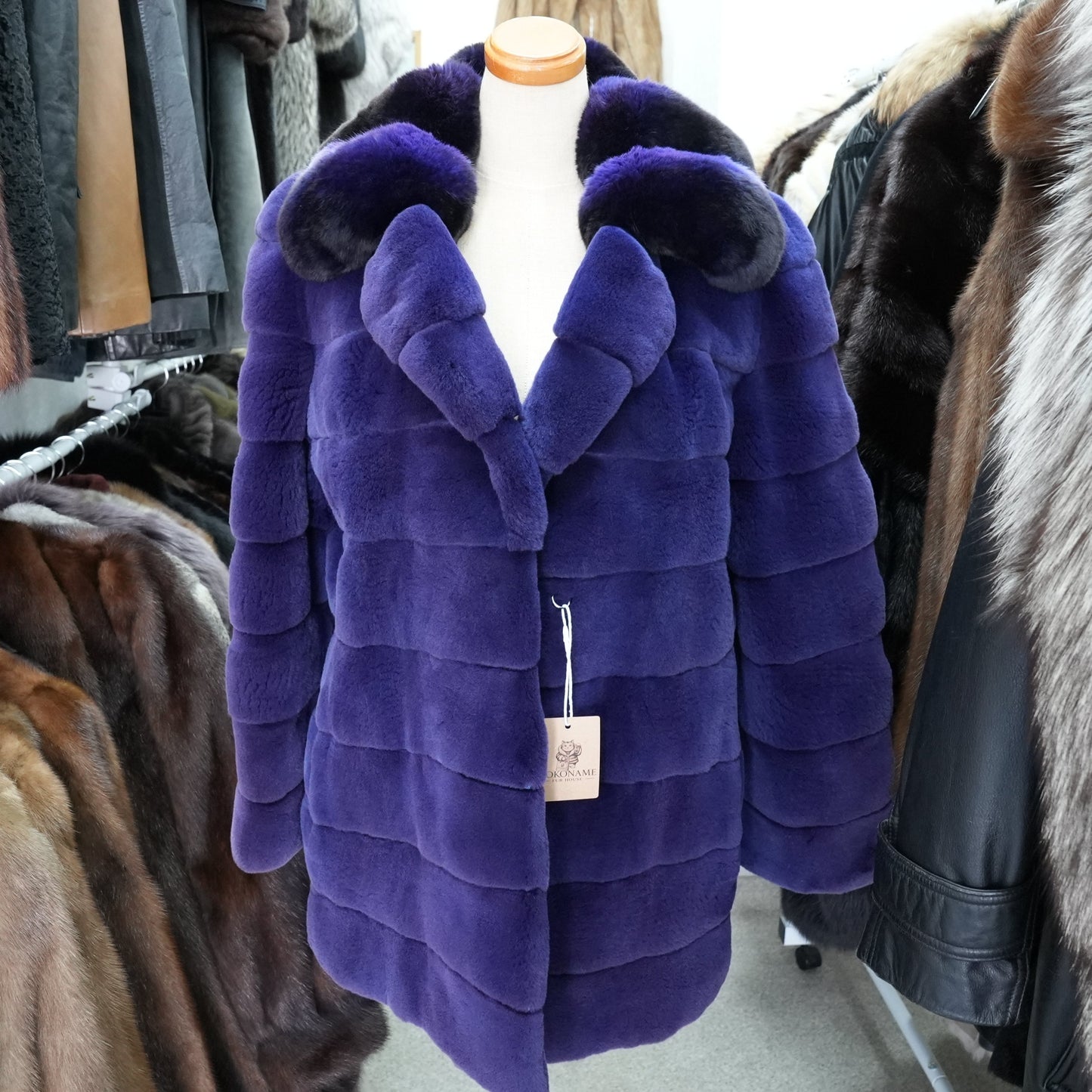 Shaved Mink Chinchilla Trim Fur Jacket Purple Dyed GRES Paris - Genuine Vintage Fur From Japan