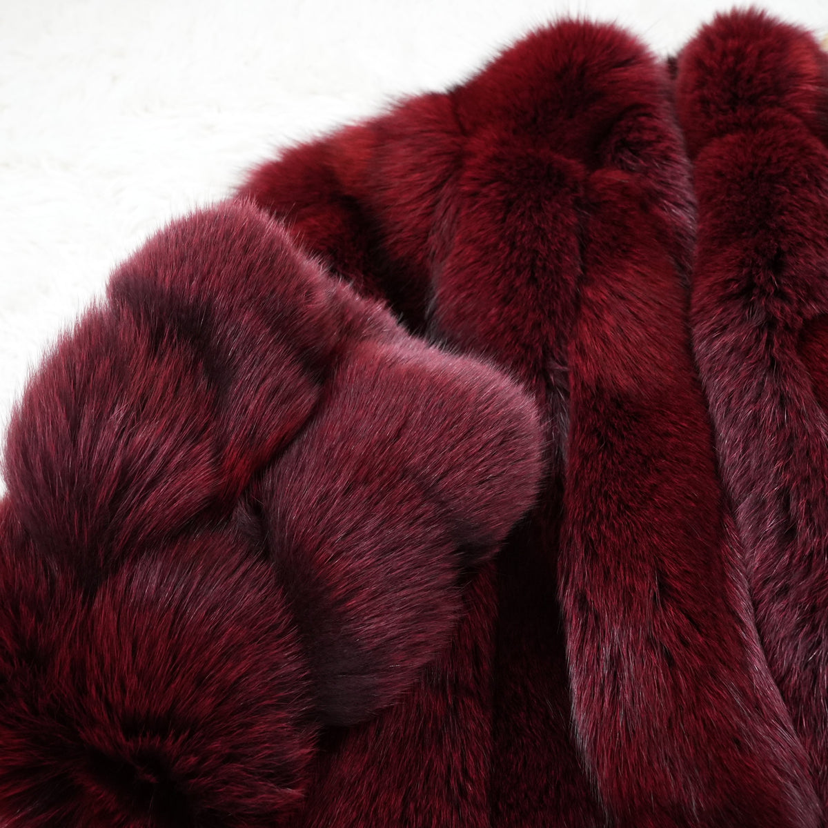 Wine Red Dyed Fox Fur Coat SAGA FOX Soft and Fluffy - Genuine Vintage Fur From Japan