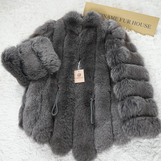 Gray Dyed Fox Coat - Genuine Vintage Fur From Japan