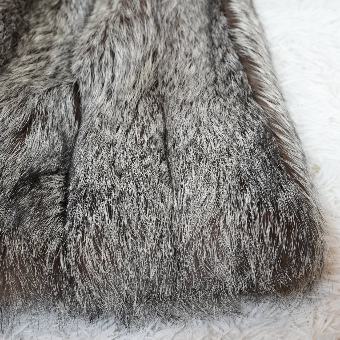 Floor length Silver Fox Very Long Coat  CC logo - Genuine Vintage Fur From Japan