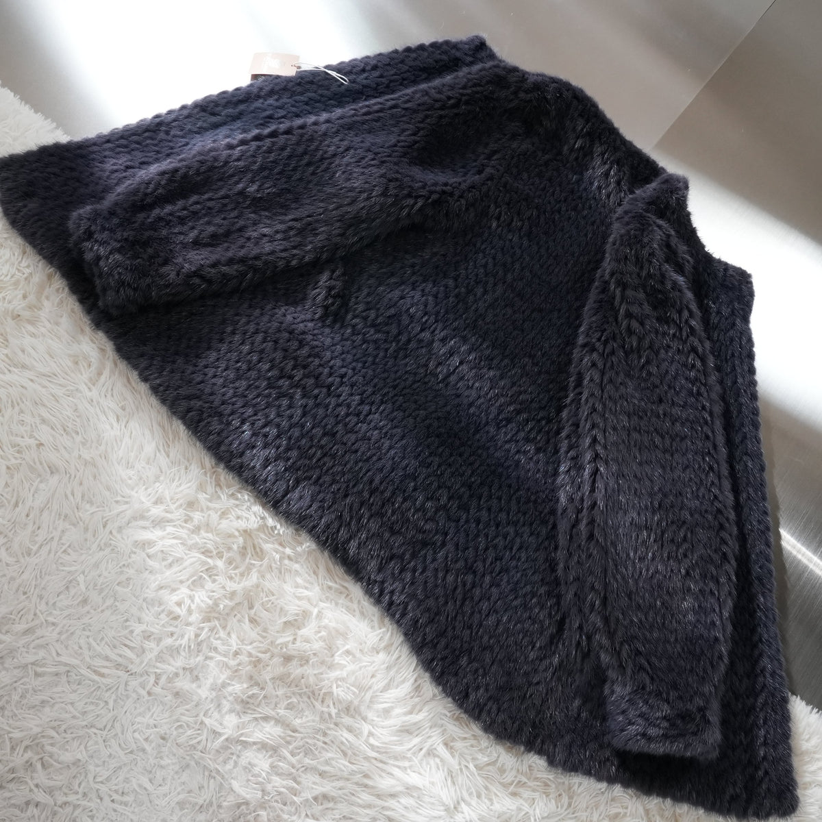 Navy Dyed Yarn Mink Fur Coat - Genuine Vintage Fur From Japan