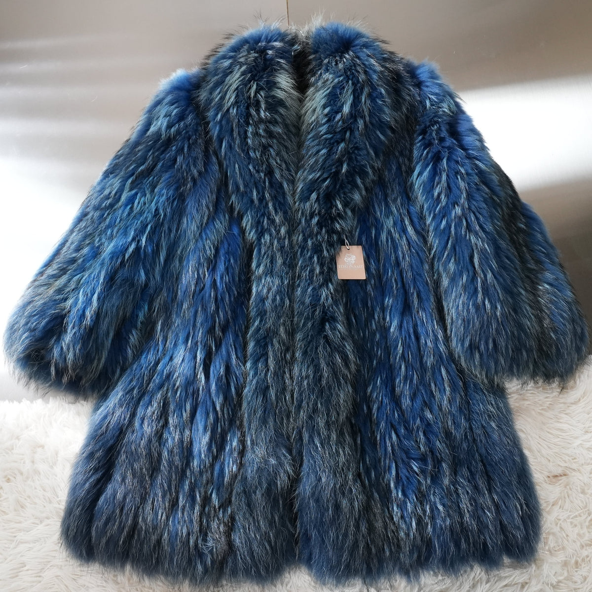 Blue Dyed Fox Fur semi Long Coat smooth - Genuine Vintage Fur From Japan