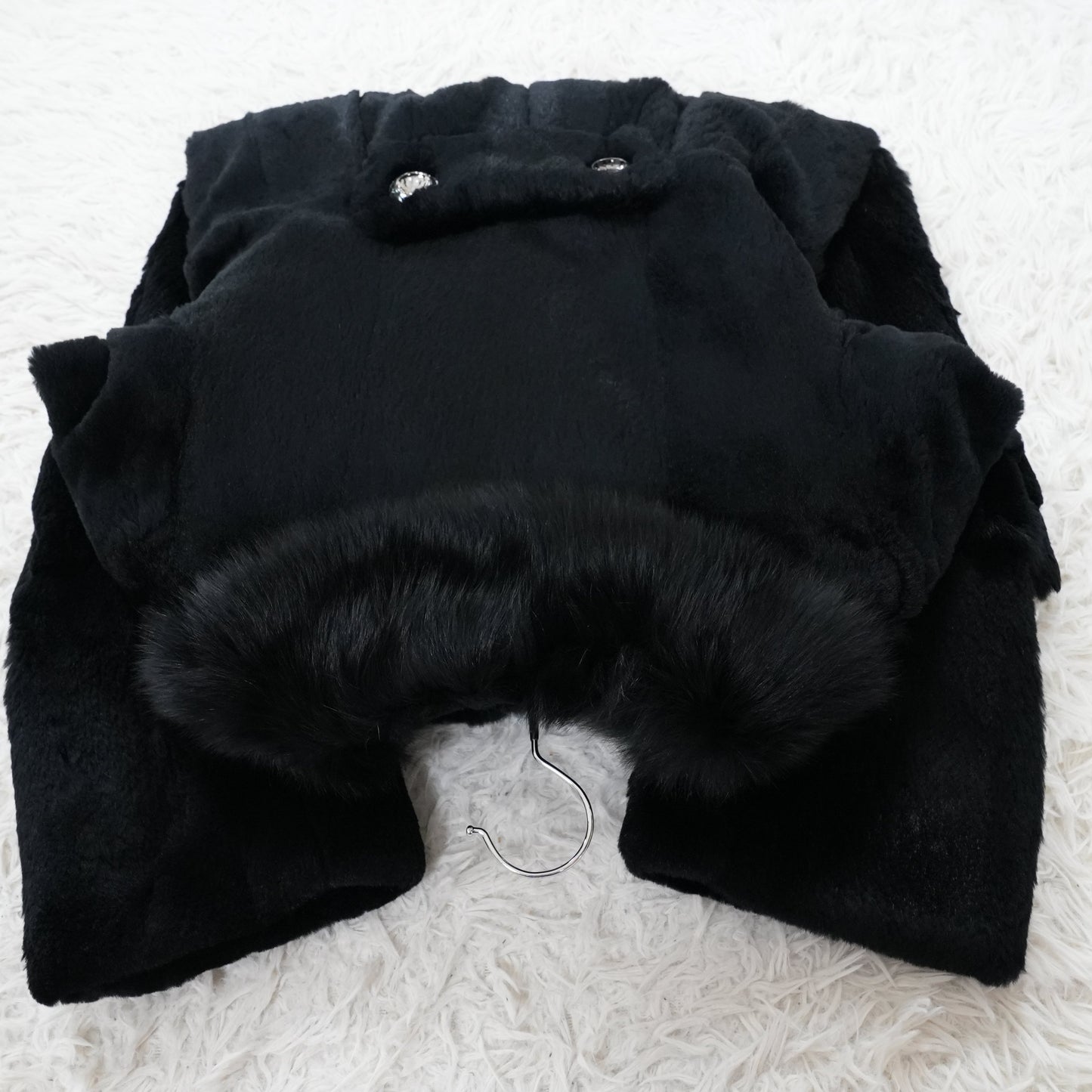 Rex rabbit Black Dyed Coat - Genuine Vintage Fur From Japan