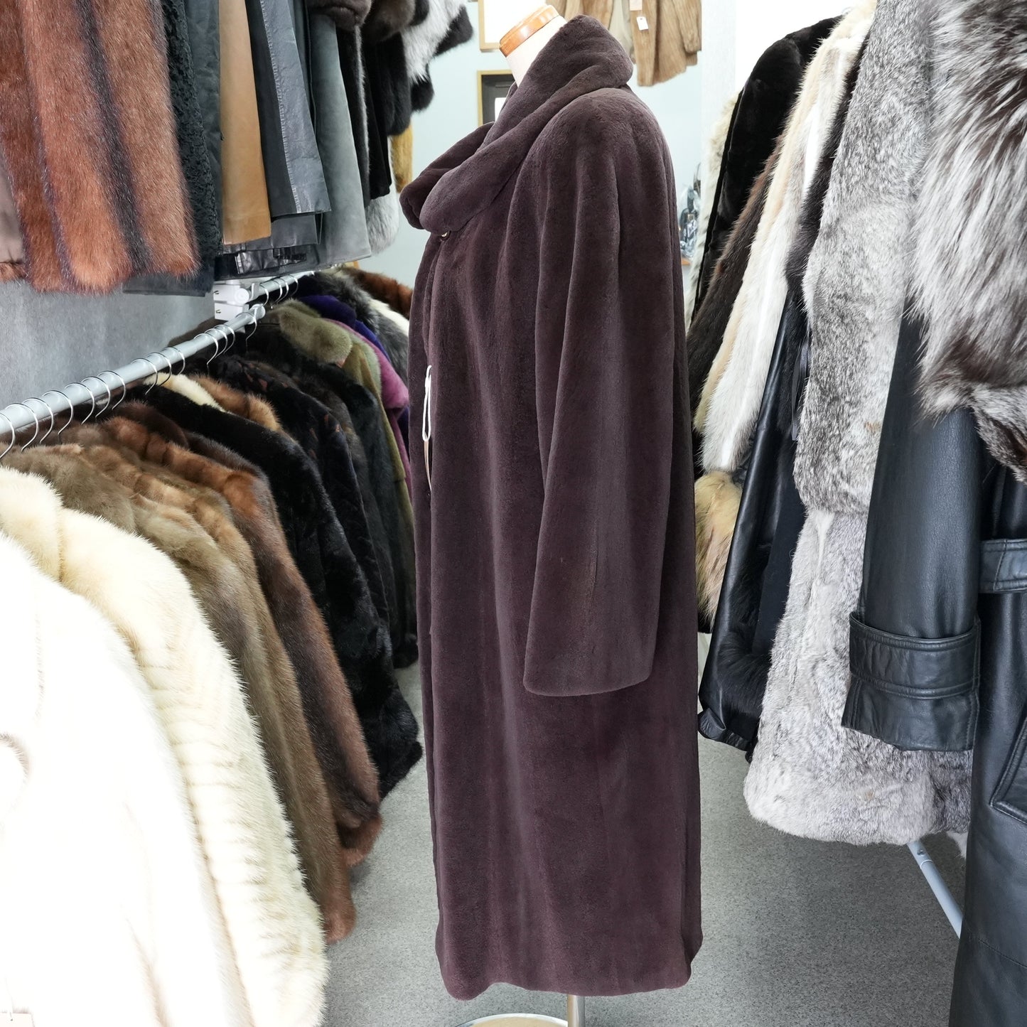 Chocolate Brown Shaved Mink Long Coat EMBA - Genuine Vintage Fur From Japan