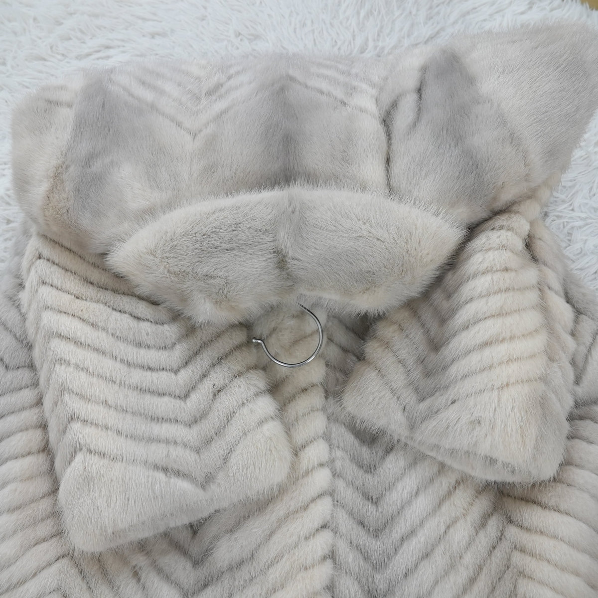 Sapphire mink Long Coat chevron - Genuine Vintage Fur From Japan