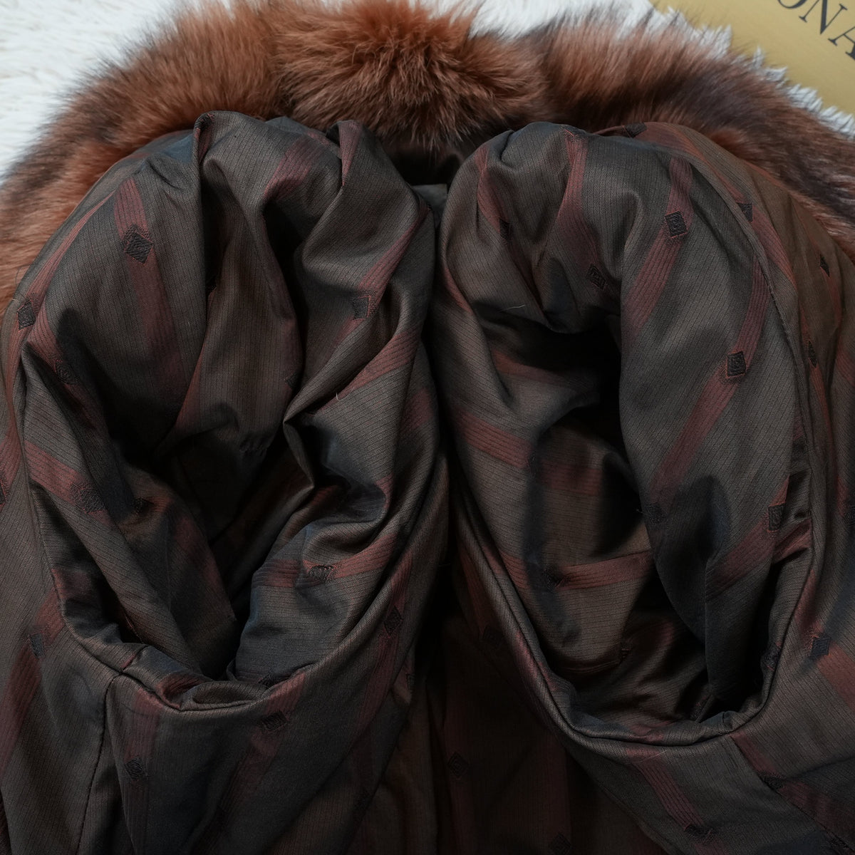 Reddish Brown Cross Dyed Fox Fur Long Coat Soft and Fluffy - Genuine Vintage Fur From Japan