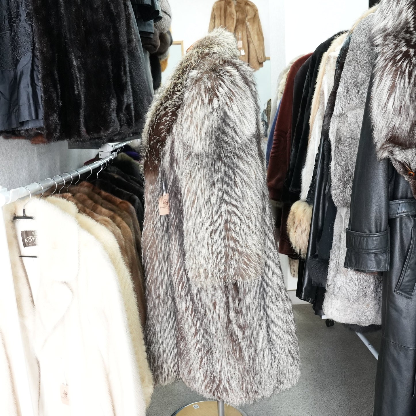 Silver Fox Fur Long Coat - Genuine Vintage Fur From Japan